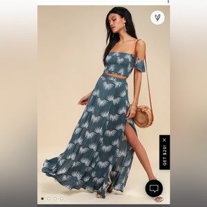 Lulu’s Trancoso Dusty Blue Floral Print Two-Piece Maxi Dress